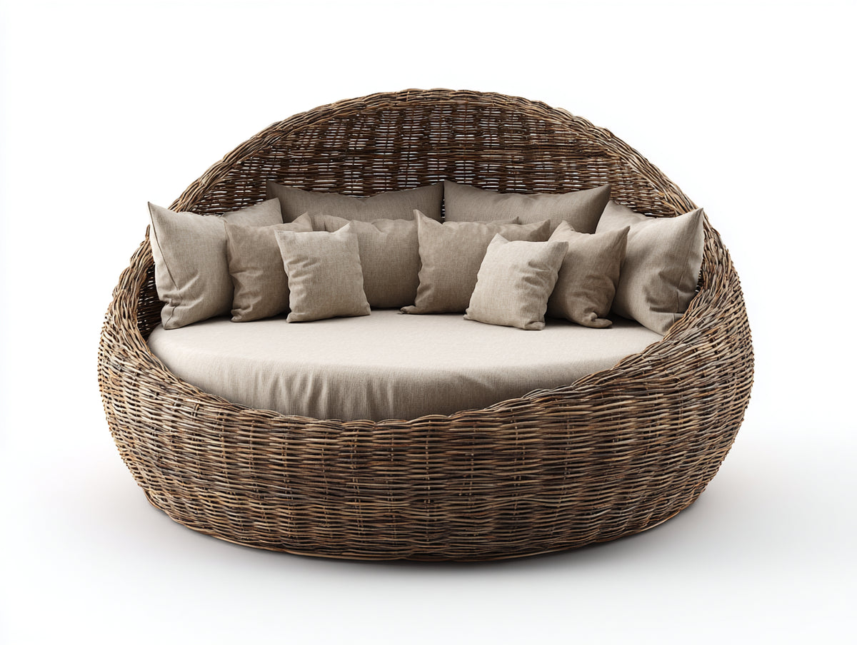 Divani da esterno - Rattan intrecciato-Tessuto - 182x132x92 cm - Marrone scuro-Beige - Stile lounge naturale