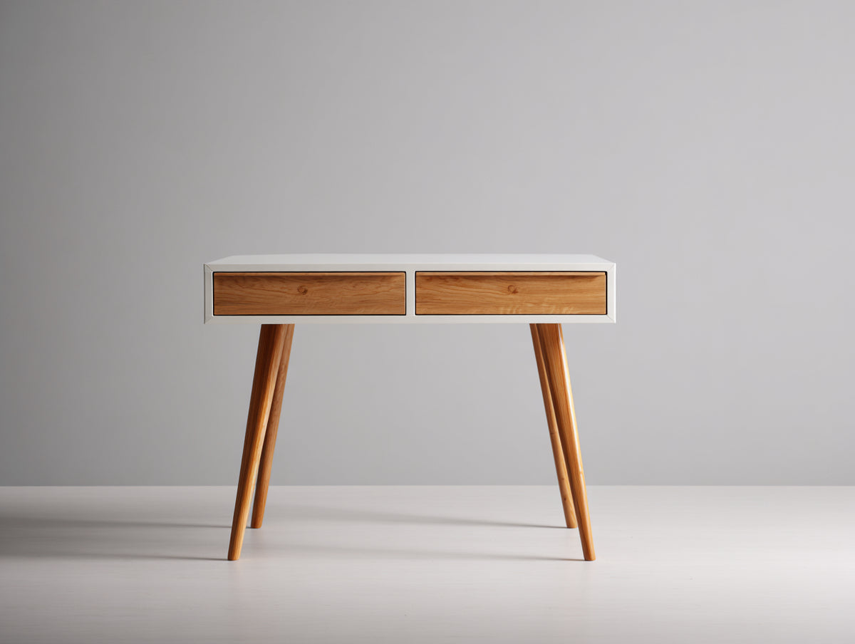 Scrivania - Pannello di legno-Legno - 100x45x78 cm - Bianco-Legno naturale - Moderno rétro