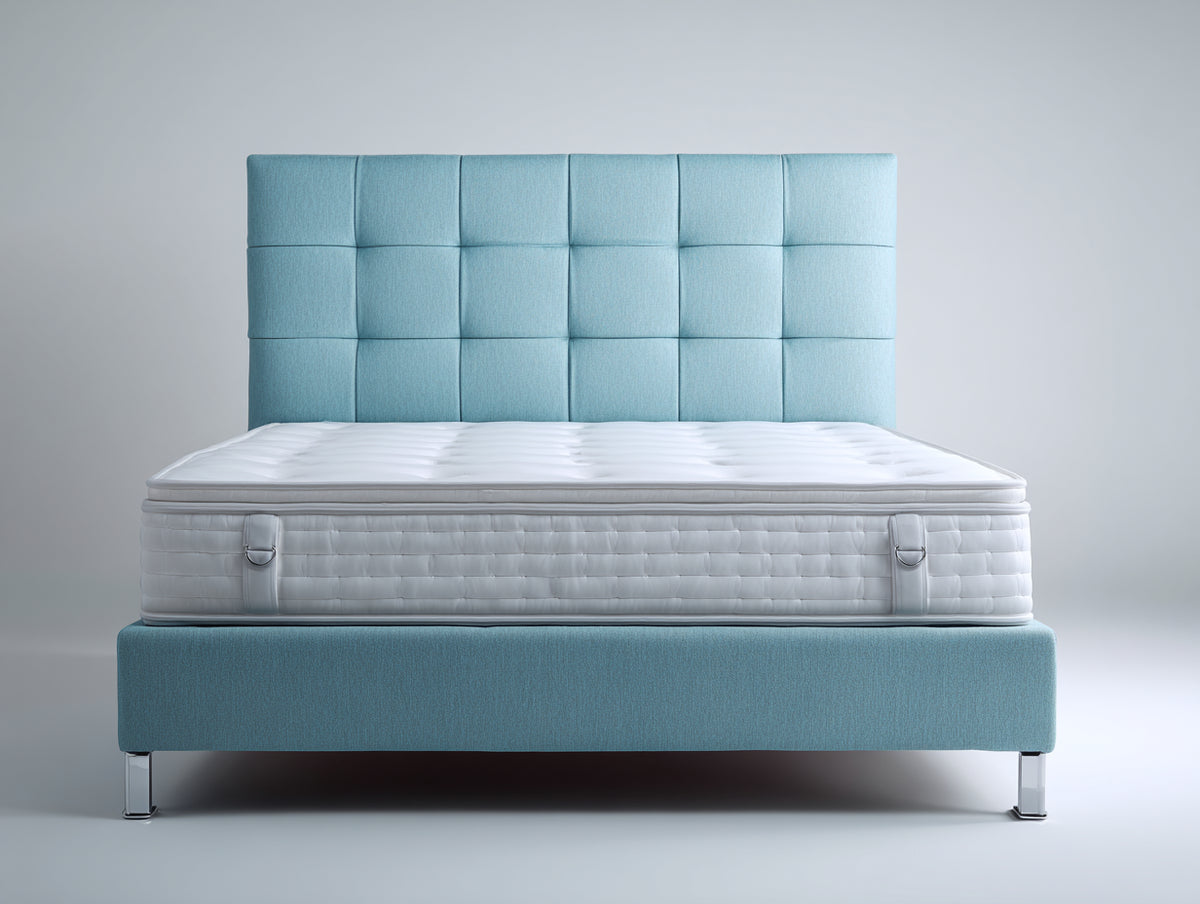 Letto matrimoniale-Tessuto-Metallo-215x180x120 cm-Azzurro chiaro-Design moderno