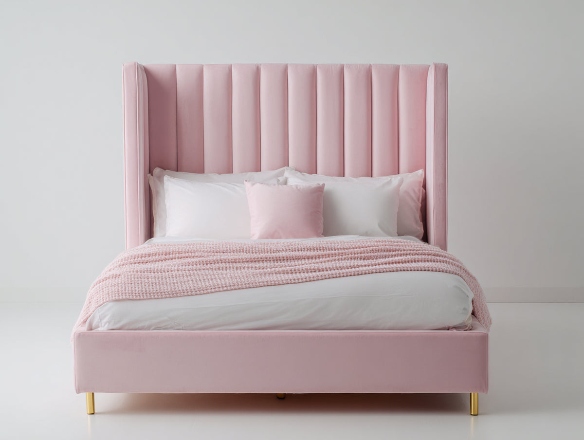 Letto matrimoniale-Velluto-Metallo-218x182x140 cm-Rosa-Design glamour