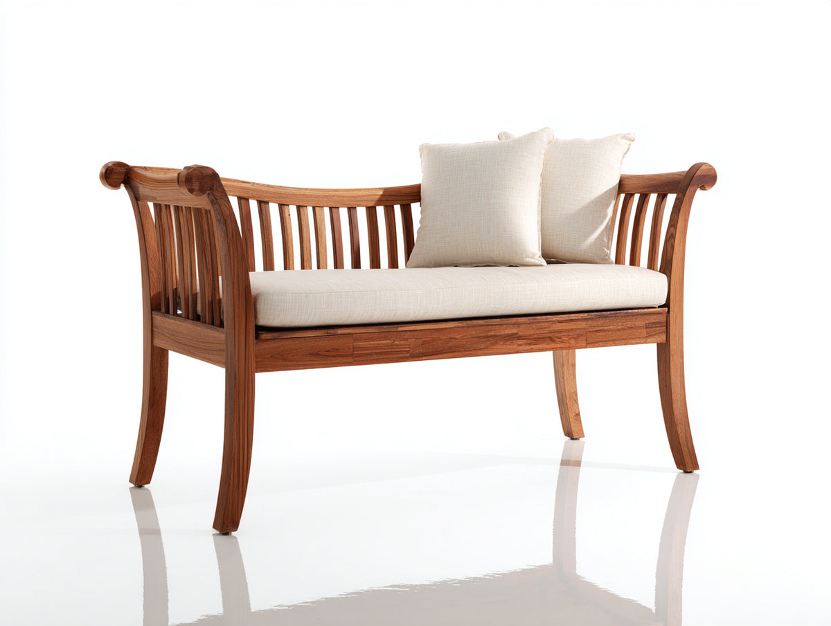 Panche da giardino - legno-tessuto - 124x59x85 cm - marrone rossiccio-crema - stile elegante
