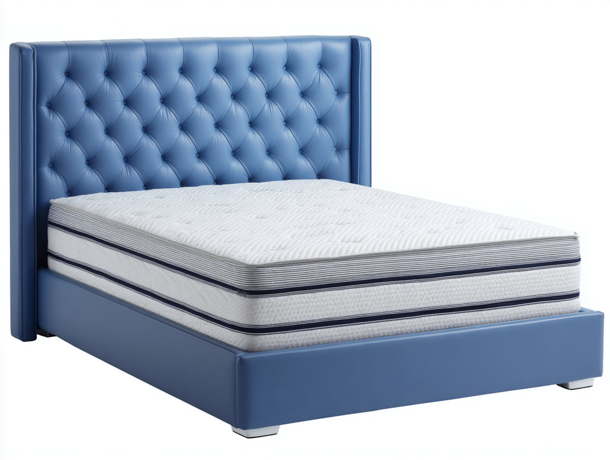 Letto matrimoniale-Similpelle-Metallo-220x186x138 cm-Blu-Design classico moderno