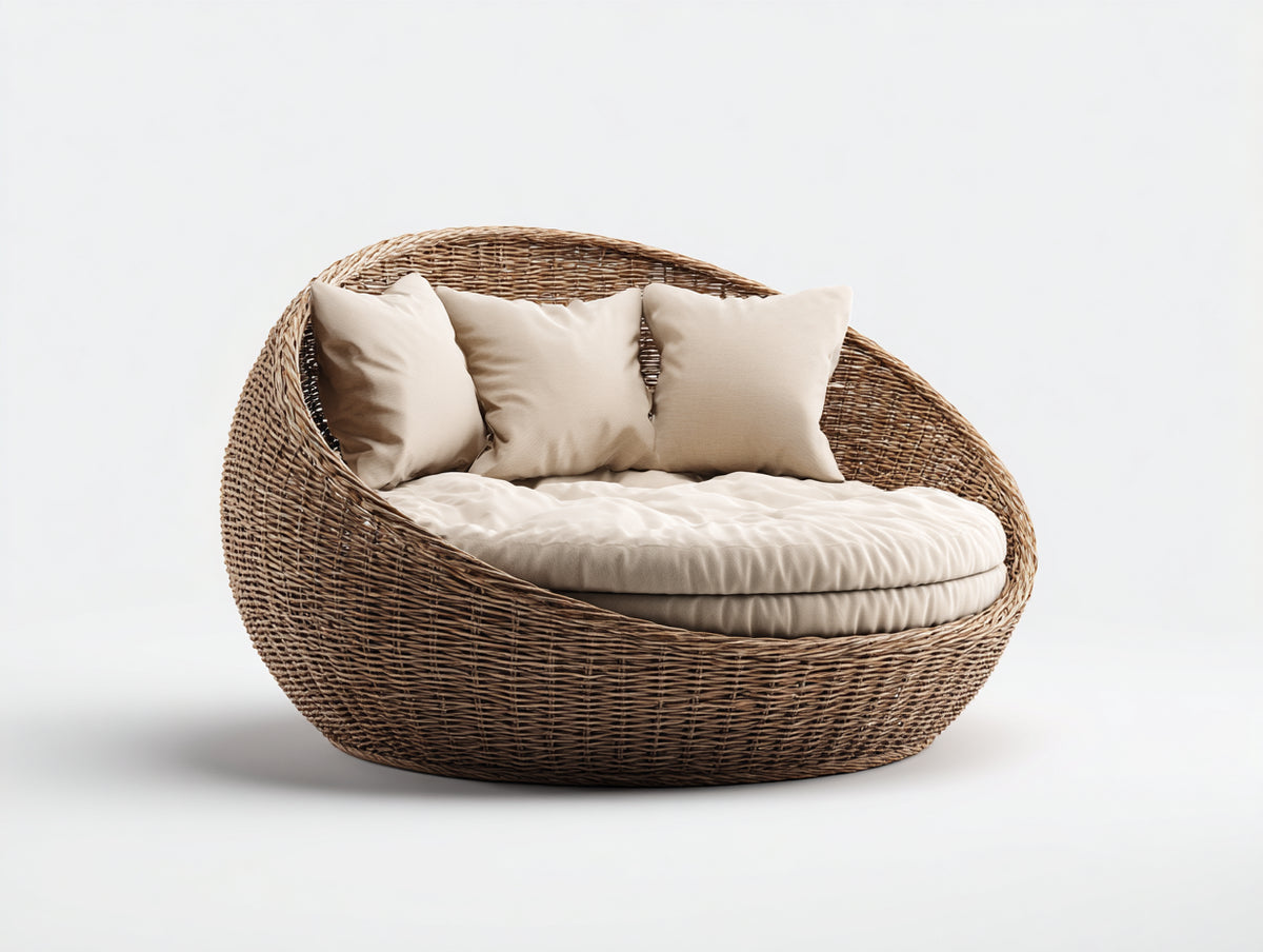 Divani da esterno - Rattan intrecciato-Tessuto - 170x128x86 cm - Marrone chiaro-Beige - Stile contemporaneo rilassato