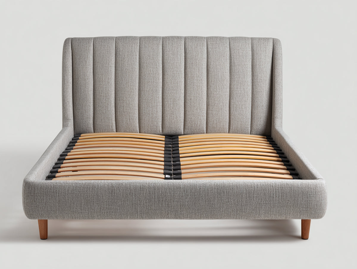 Letto matrimoniale-Tessuto-Legno-215x180x120 cm-Grigio chiaro-Design contemporaneo